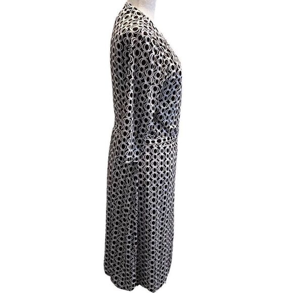 BISOU BISOU MICHELE BOHBOT KNIT WRAP STYLE DRESS BLACK WHITE GEOMETRIC SIZE 8 - Picture 2 of 8